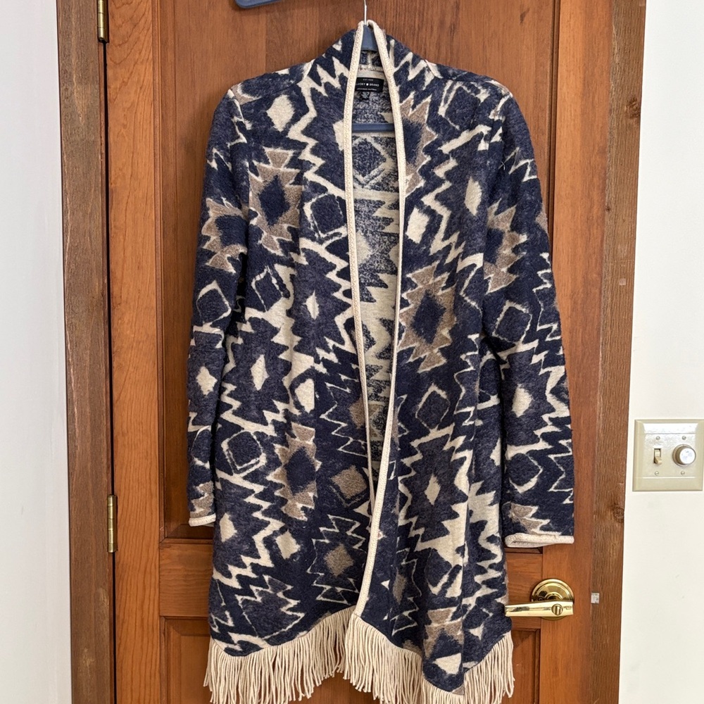 Lucky Brand Navy and Cream Patterned Cardigan